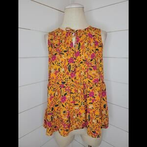 W5 small orange with pink floral babydoll blouse